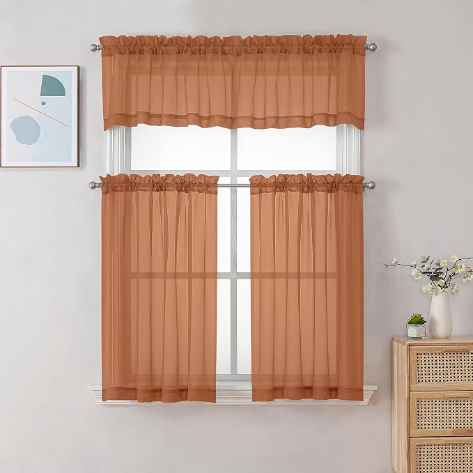 Chyhomenyc Orange Sheer Curtains 36 inch Length 2 Panels, Light Filtering Voile - Image 2