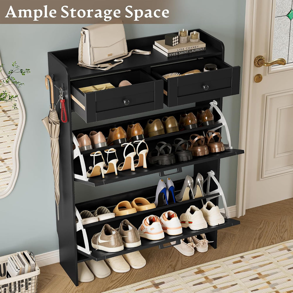 BORNOON Shoe Storage Cabinet for Entryway, Farmhouse Narrow Shoe Cabinet with...