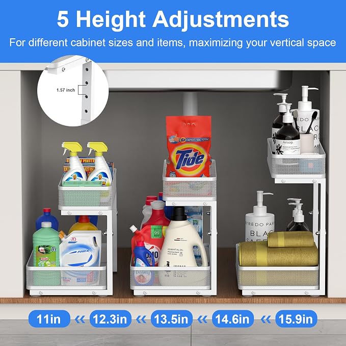 Under Sink Organizer, High Adjustable 2 Tier Under Sink Organizers and Storage - Image 3
