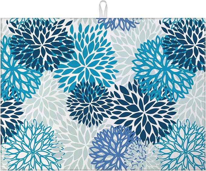Blue Floral Dish Drying Mat for Kitchen Counter Microfiber Absorbent Dish by VisittheDuibelproduct