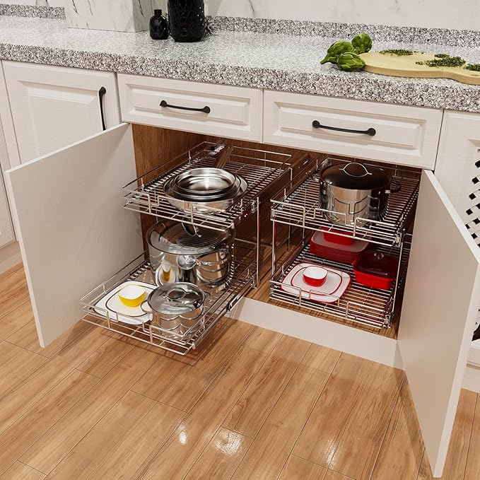 ROOMTEC Individual Pull Out Cabinet Organizer, 2 Tier Spice Rack Organizer - Image 7