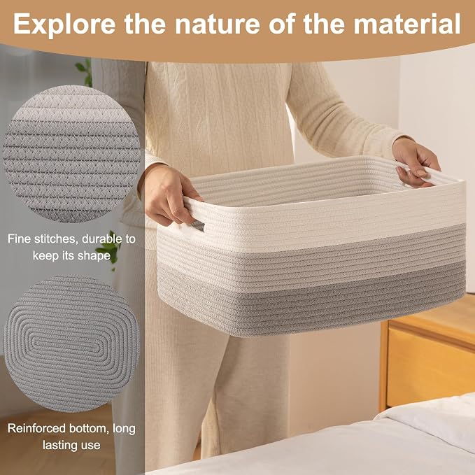 Large Storage Basket for Organizing, Woven Rope Basket for Shelves, Closet - Image 7