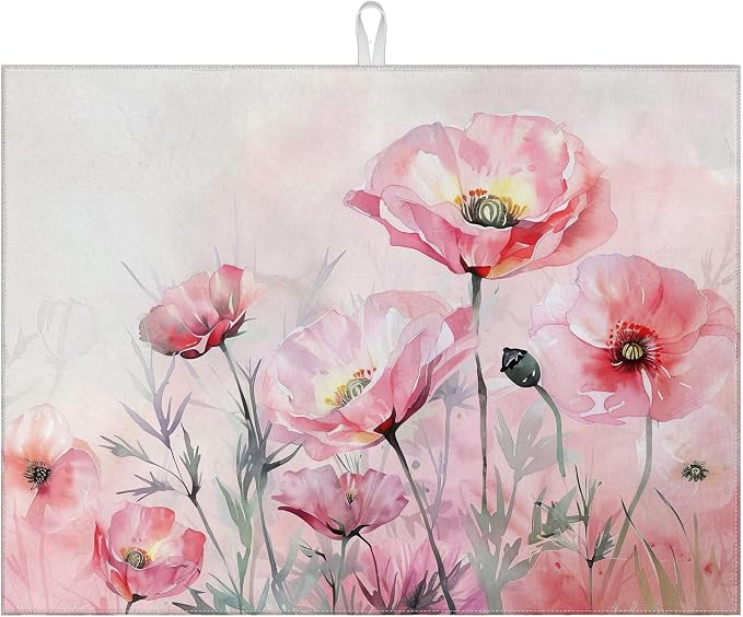 Pink Poppy Flower Dish Drying Mat by VisittheDuibelproduct