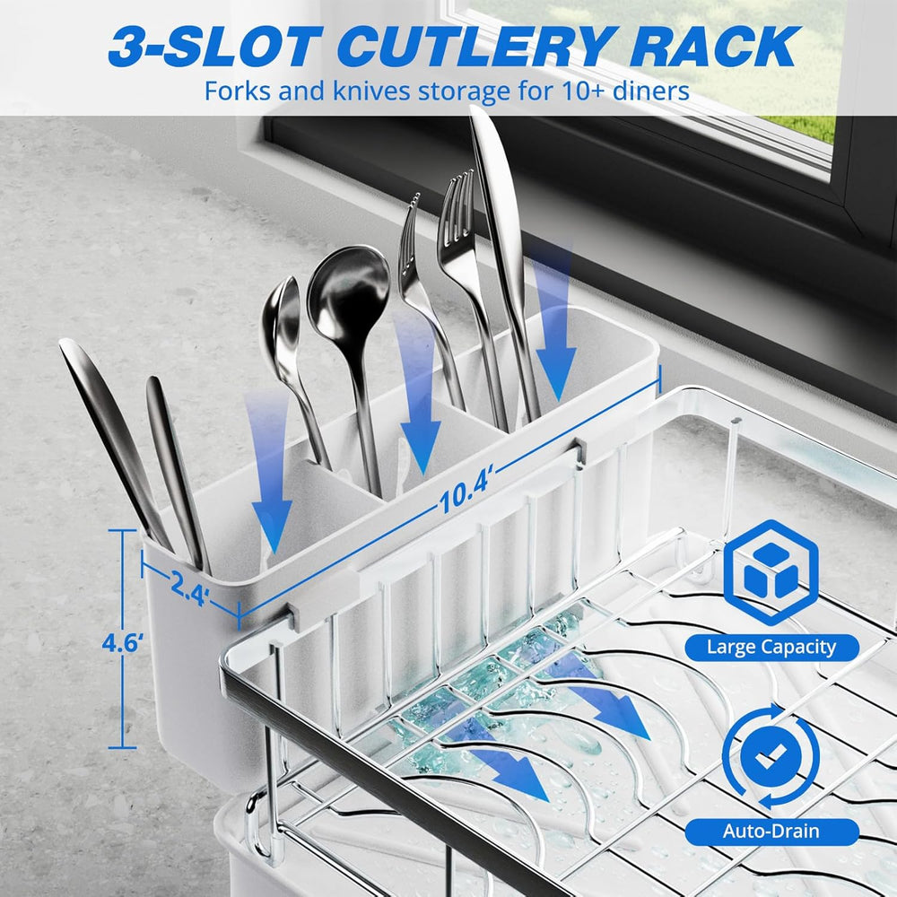 Godboat 2-Tier Dish Drying Rack - 304 Stainless Steel Dish Rack Auto Drain