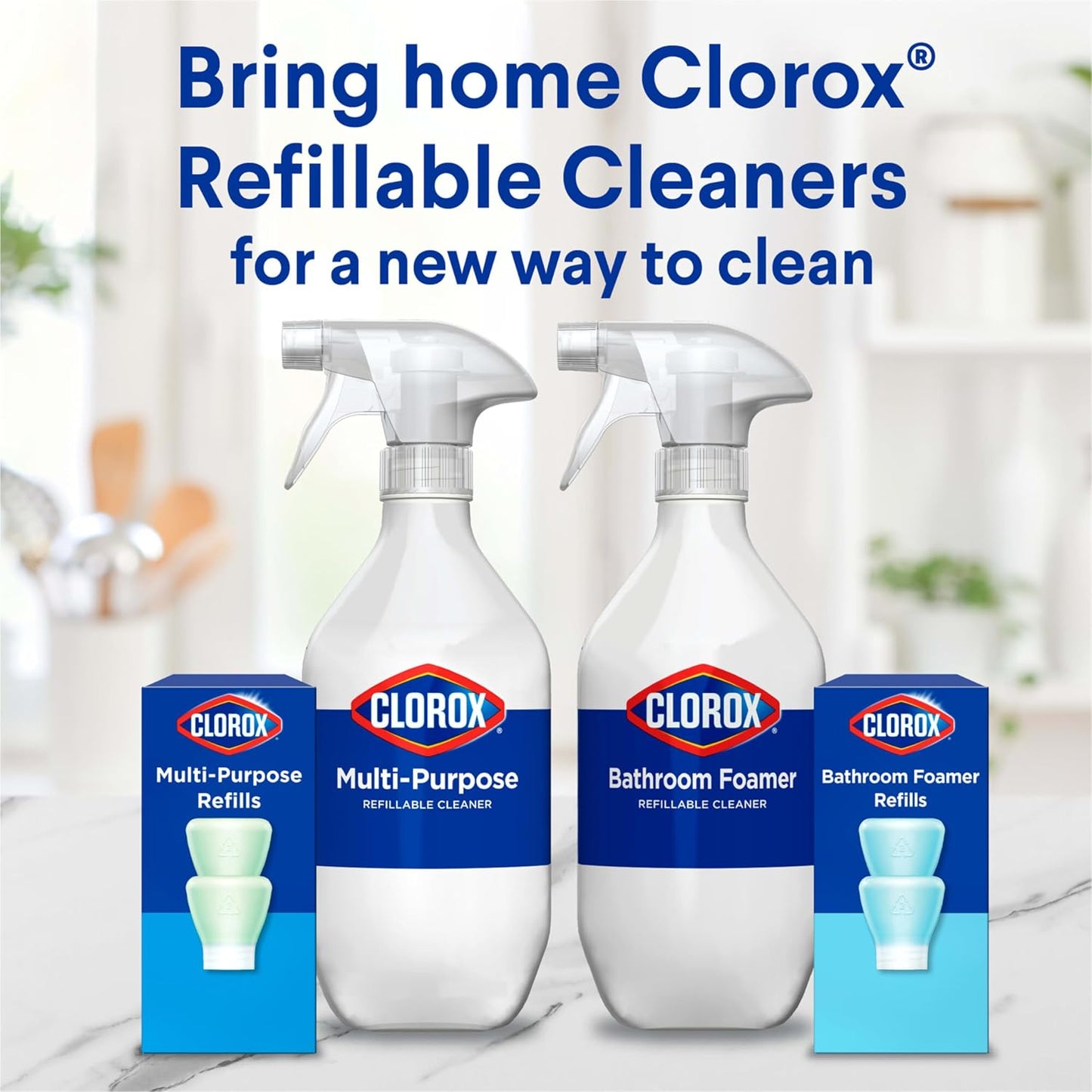 Clorox Bleach-Free Bathroom Foamer Refill Pods, Household Essentials, Rain Clean, 3 Spray Refills