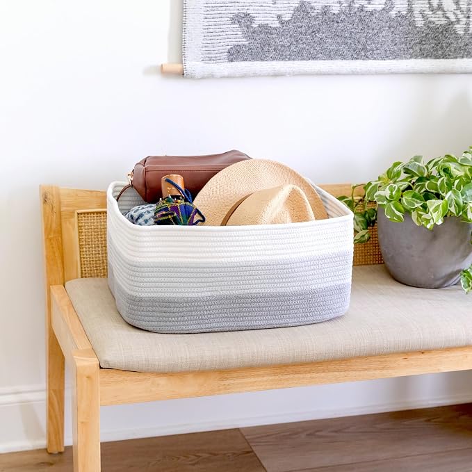 NaturalCozy Storage Baskets 16.8”x13”x7.6” Cotton Rope Woven Baskets - Image 8