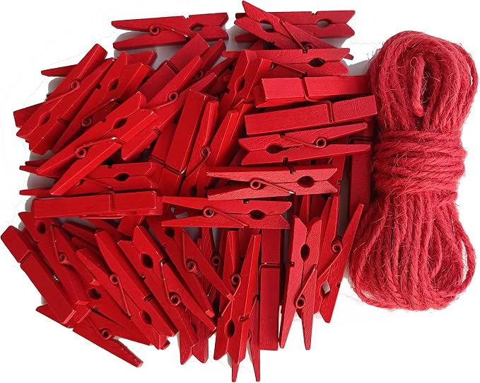 1.9 Inch Red Strong Wood Clothes Pins Hold Xmas Cards Papers Scrapbooking by Unknown