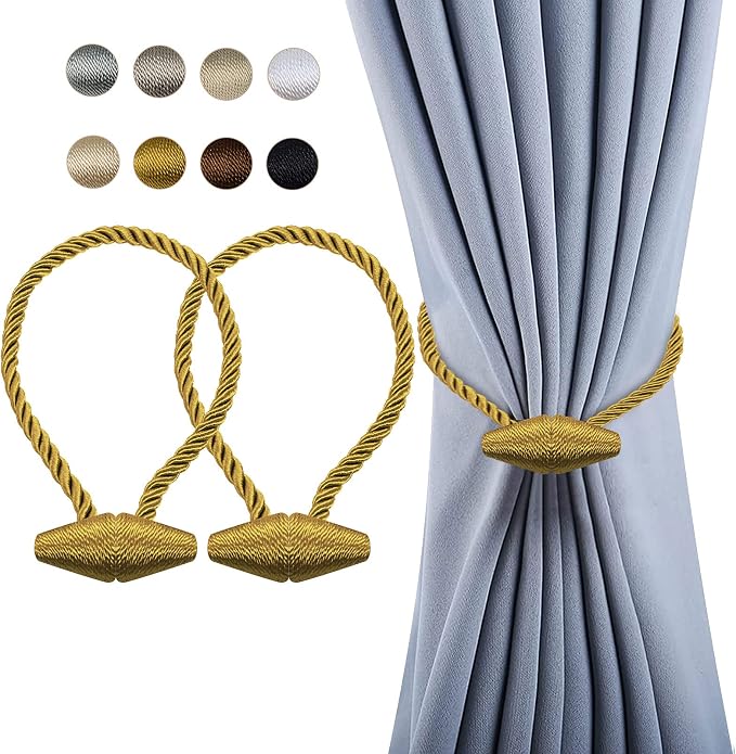 Hion Magnetic Curtain Tiebacks Golden 2pcs, Curtain Tiebacks Buckles Holdbacks by Hion