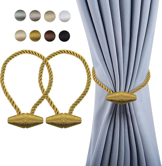 Hion Magnetic Curtain Tiebacks Golden 2pcs, Curtain Tiebacks Buckles Holdbacks by Hion