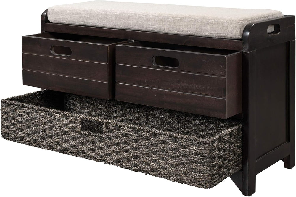 SOFTSEA Storage Bench Upholstered Storage Ottoman with Removable Basket and 2...