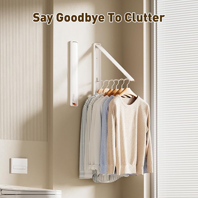 Clothes Drying Rack, Laundry Room Wall Mounted Retractable Clothes Hanger - Image 4