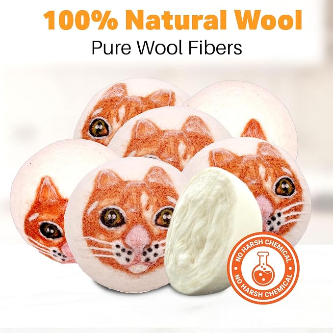 Wool Dryer Balls Organic Felt 6 Pack Laundry Fabric Softener, Extra Large - Image 6
