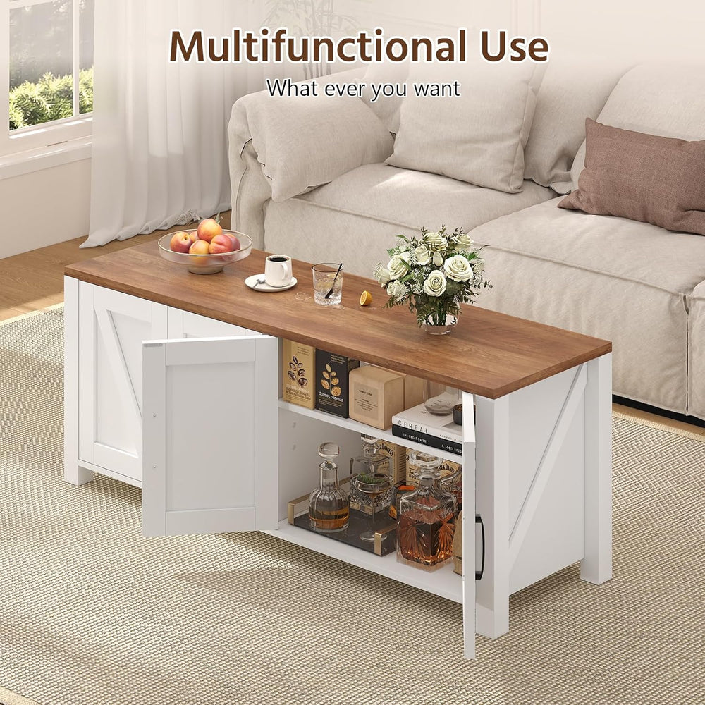 47.3" Shoe Storage Bench, Farmhouse Entryway Bench with 4 Doors & Ad...