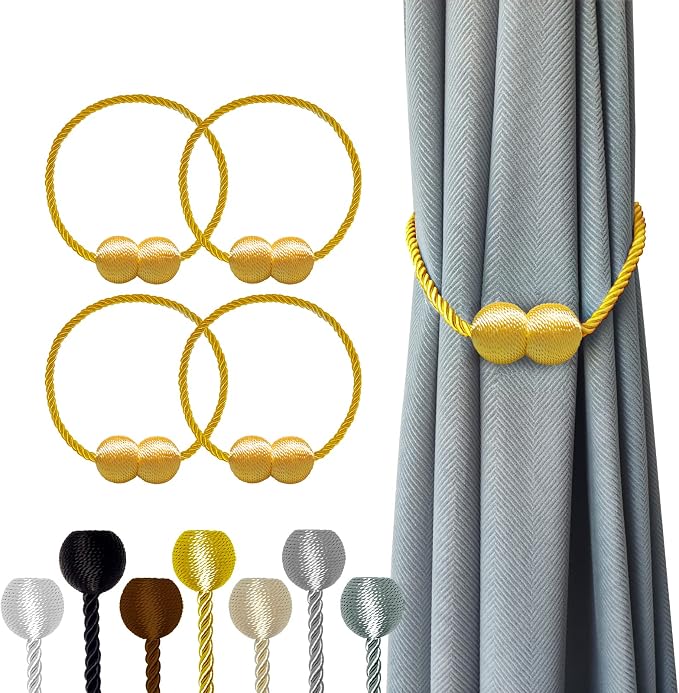 Hion Magnetic Curtain Tiebacks Golden 4 Pack, Curtain Tiebacks Buckles by Hion