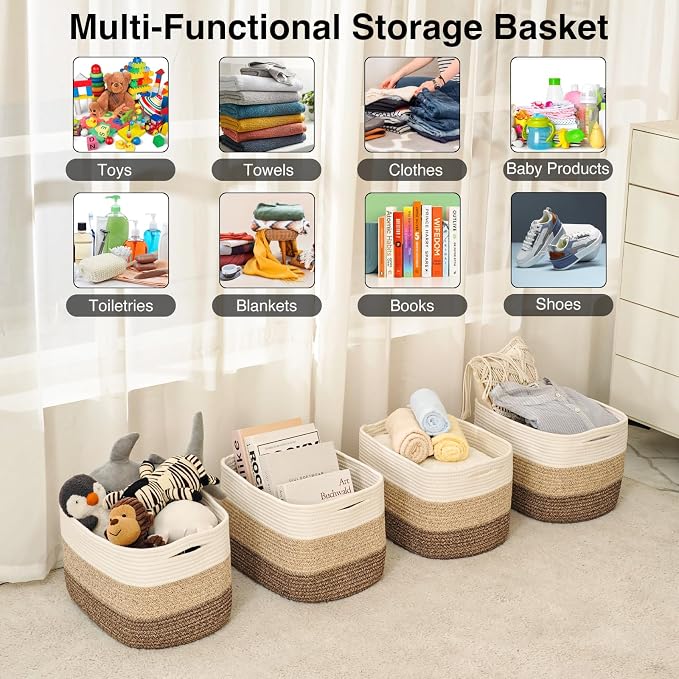 Storage Baskets for Organizing & Shelves, Woven Cotton Rope Organization Bins - Image 4