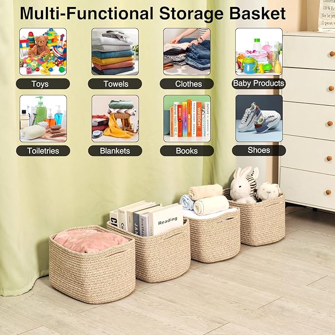 Small Storage Baskets for Shelves Organizing, Woven Cotton Rope Baskets for - Image 4