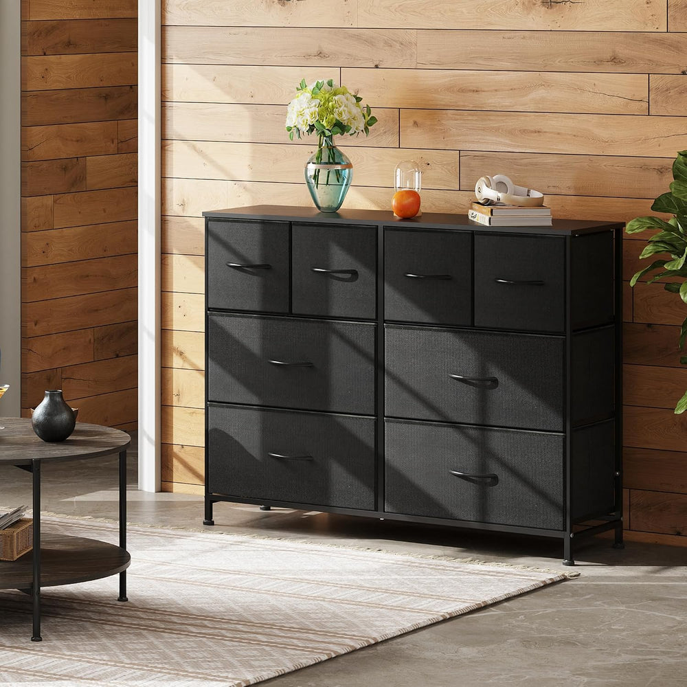 WLIVE Wide Dresser for Bedroom, 8 Drawer Chest of Drawers, Black