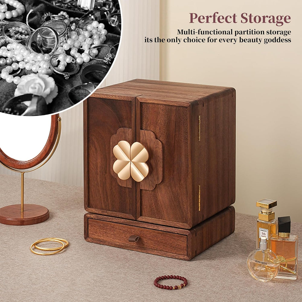 Wooden Jewelry Box for Women Girls, Large Walnut Wood Organizer