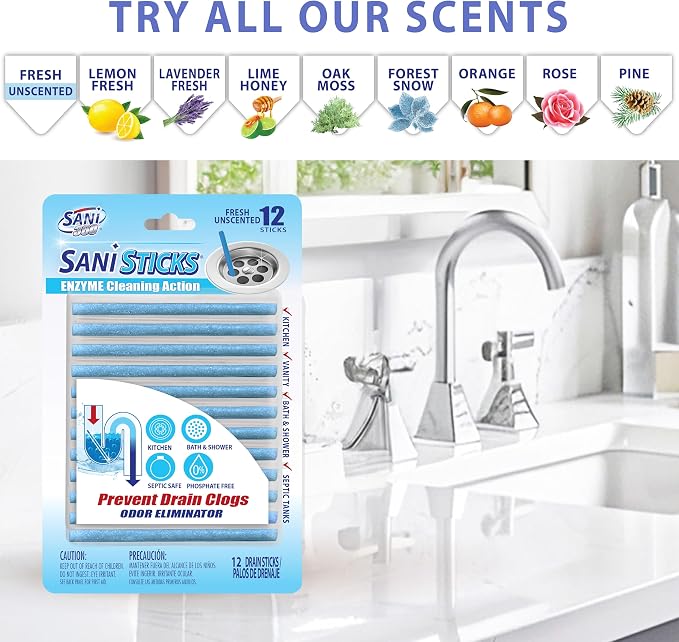 SANI 360° Sani Sticks Drain Cleaner and Deodorizer, Unscented Enzyme Pipe - Image 6