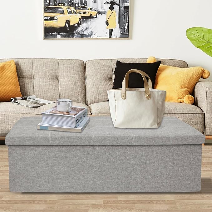 GLAXYFUR 43 Inches Folding Storage Ottoman Bench, Storage Chest, Footrest - Image 6
