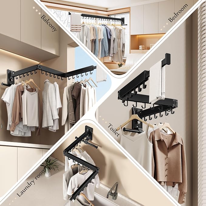Wall Mounted Collapsible Clothes Drying Rack, Space-Saving Laundry Drying Rack - Image 5