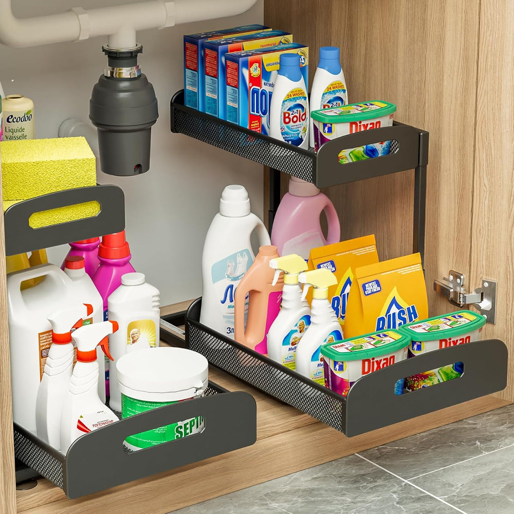 YASONIC 2 Pack Under Sink Organizer, 2 Tier Height Adjustable Kitchen Cabinet...