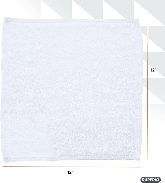 Superio Terry Cloth Rags White Washcloths 100% Cotton 12" Cleaning Cloths - Image 2