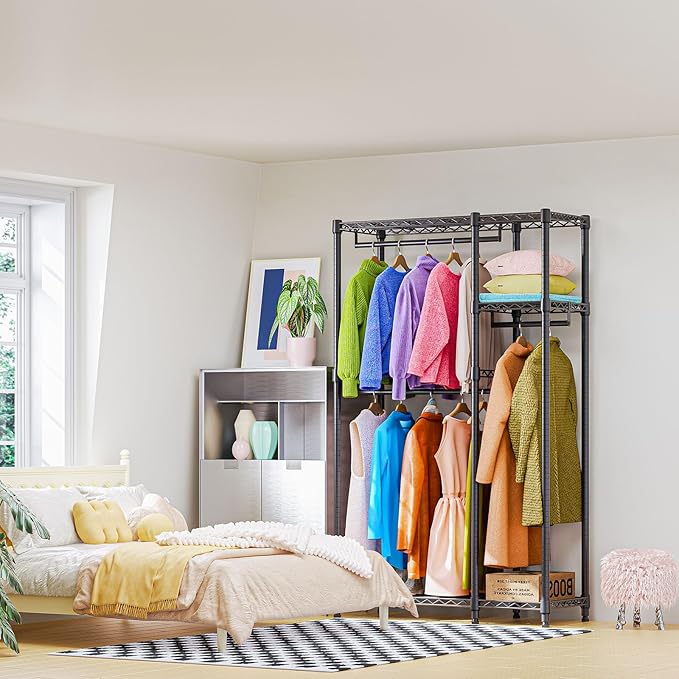 Heavy Duty Rolling Garment Rack 3 Tiers Adjustable Wire Shelving Clothes Rack - Image 5