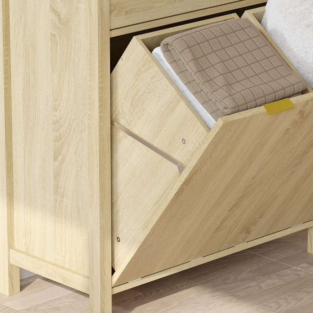 Double Tilt Out Laundry Hamper with Drawer, Hidden Laundry Hamper Cabinet wit...