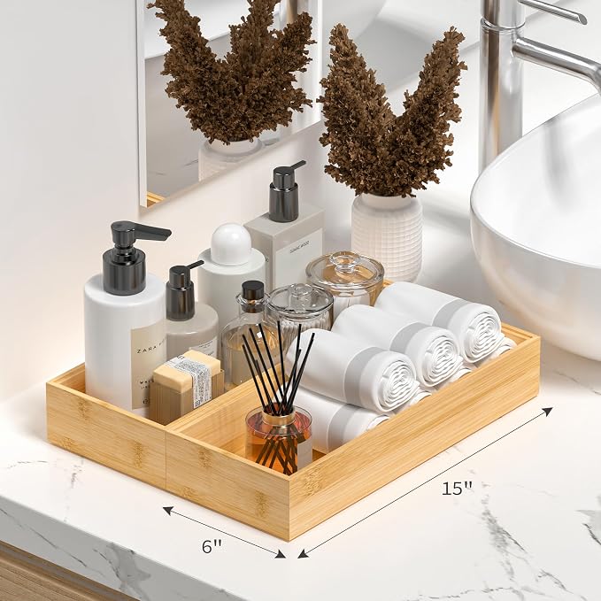Kitchen Drawer Organizer Bins, Stackable Bamboo Deep Drawer Organizer - Image 5
