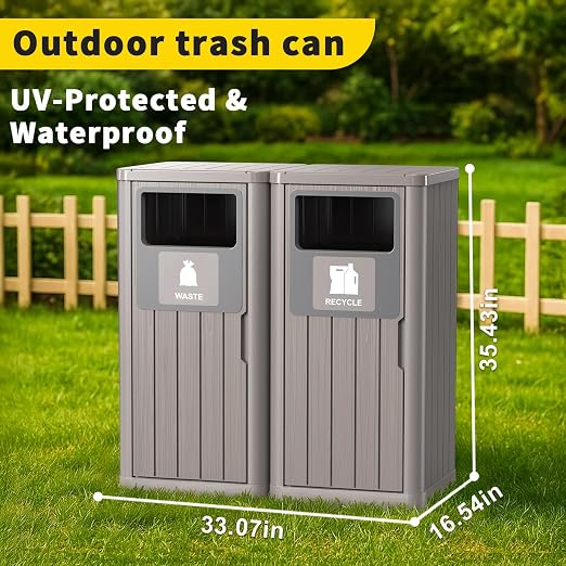 Outdoor Double Barrel Trash Can, Waterproof Resin Garbage Can - Image 5