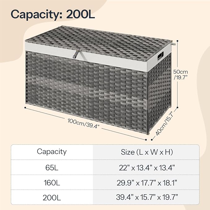 HOOBRO Storage Basket with Lid, 52.8 Gallon Wicker Basket, Handwoven Blanket - Image 5