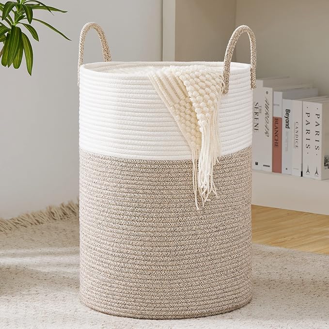 YOUDENOVA Woven Rope Laundry Hamper Basket, 58L Tall Laundry Basket, Baby by YOUDENOVA