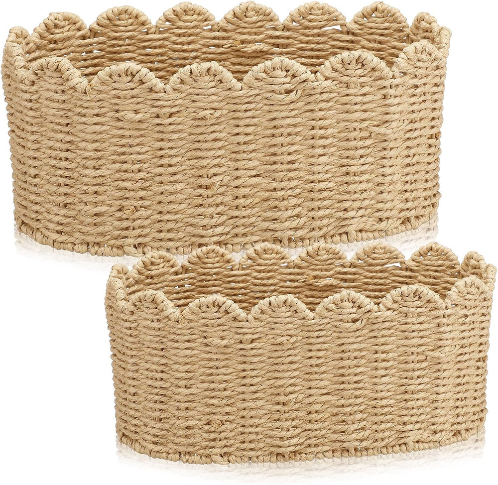 2 Pcs Scalloped Basket Set Hand-woven Baskets with Scalloped Design, 16 x 10 ...