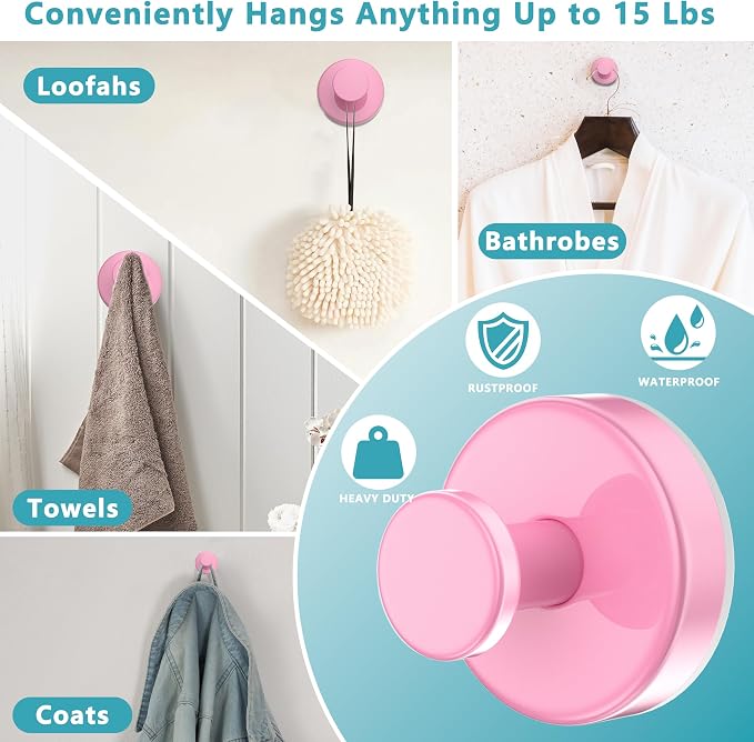 Suction Cup Hooks for Shower, Removable No Drill Towel Hooks, Upgraded 15 lbs - Image 5