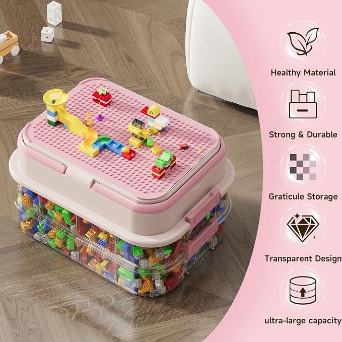 Toy Storage Organizer Box with Handle, Stackable Building Block Toy Box with - Image 5