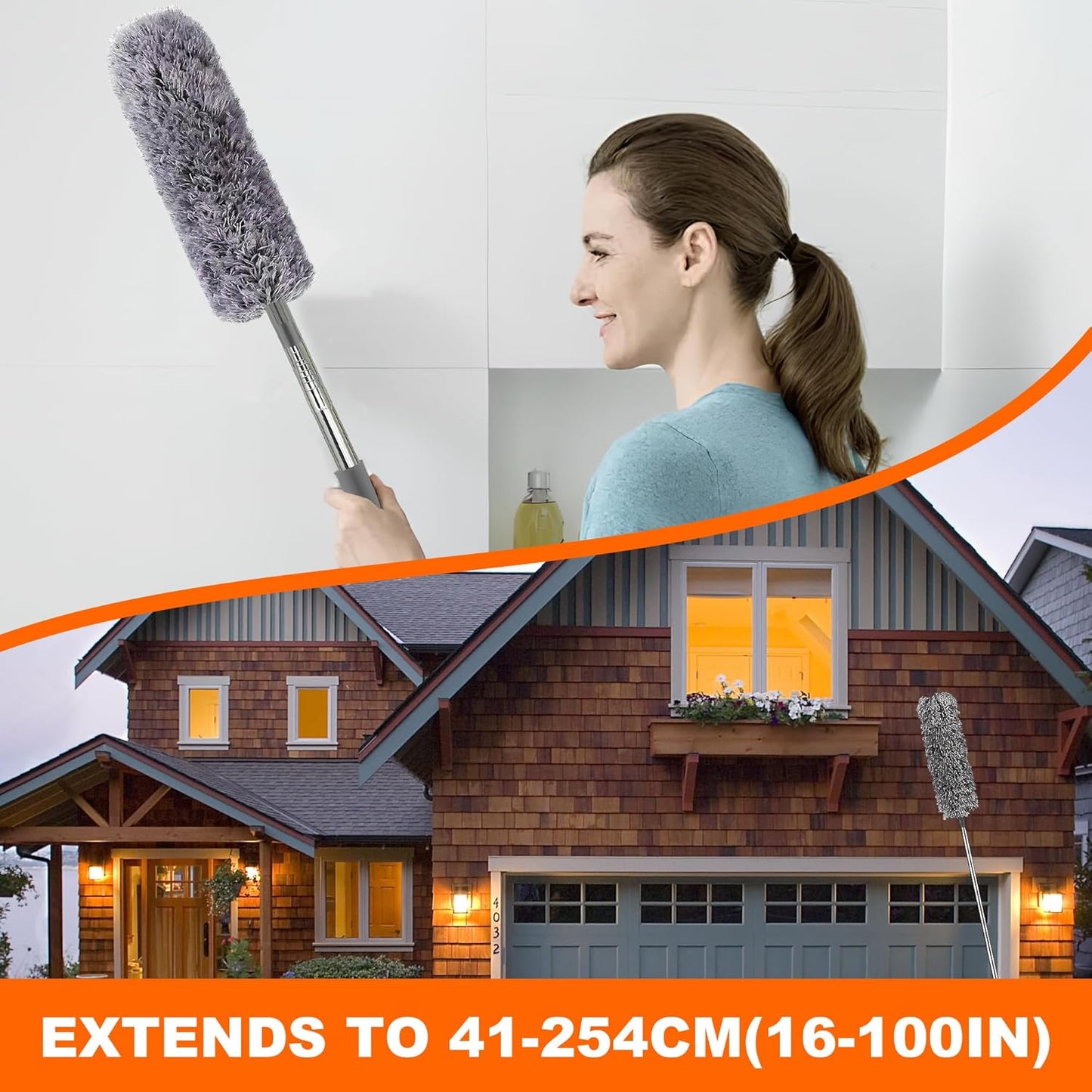 Duster with Extension Pole, Washable Cleaning Duster Kit with DusterHeads, Cobweb Duster, Corner Brush, Telescoping Pole for Ceiling Fan (9)