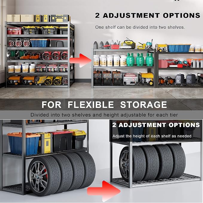60" Wide Heavy Duty Garage Shelving Adjustable 6 Tier Garage Storage Shelves - Image 4