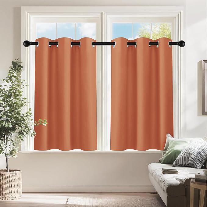 PONY DANCE Burnt Orange Short Blackout Curtains 36 inch Length by PONYDANCE