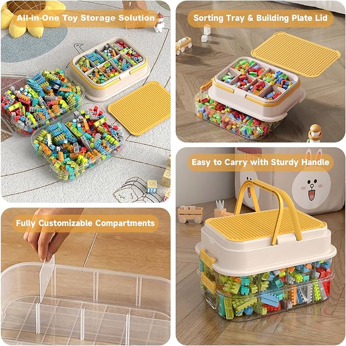 Toy Storage Organizer Box with Handle, Stackable Building Block Toy Box with - Image 3