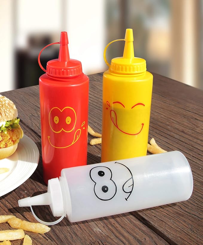 New Star Foodservice 28560 Smiley Faces Squeeze Bottle Set, and Clear, 12 oz - Image 5