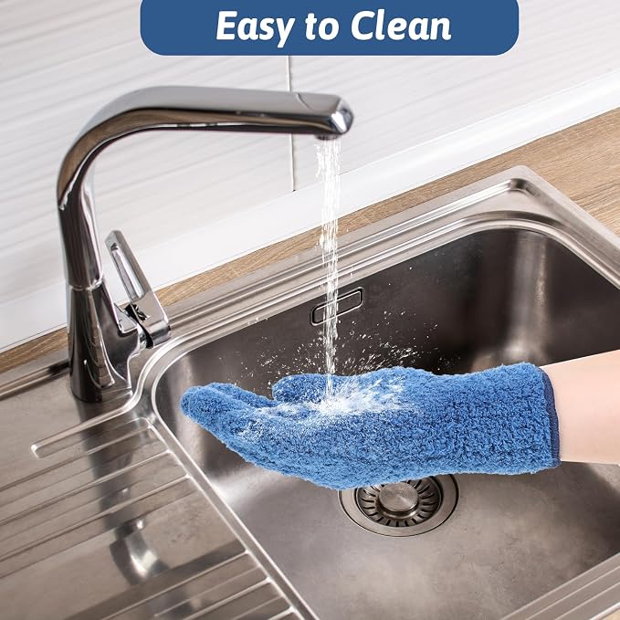 2 Pairs Microfiber Plant Dusting Gloves, Water Blue & Dark Blue Kitchen Indoor - Image 4