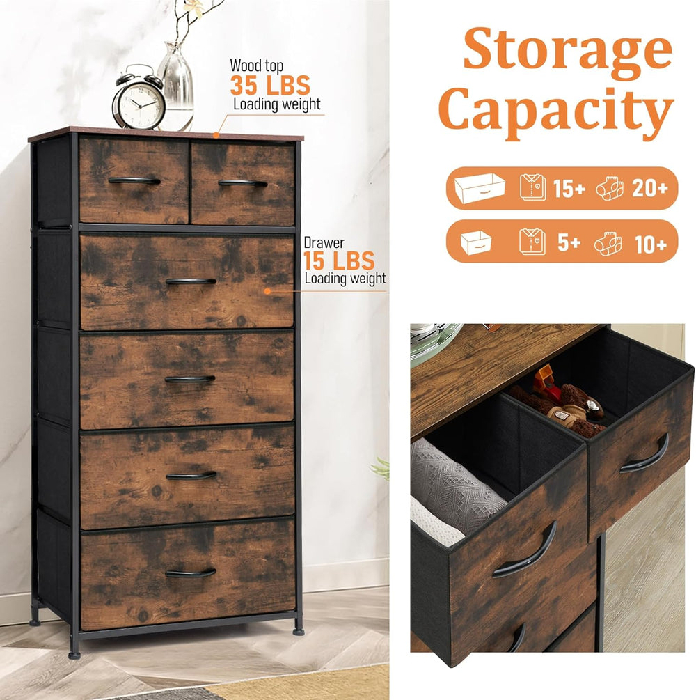 Tall Dresser for Bedroom, Fabric Storage Tower with 6 Drawers
