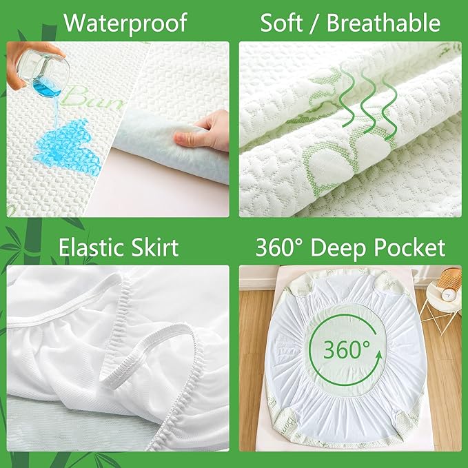 GOONIK 2 Pack Waterproof Crib Mattress Protector, Bamboo Viscose Breathable - Image 3