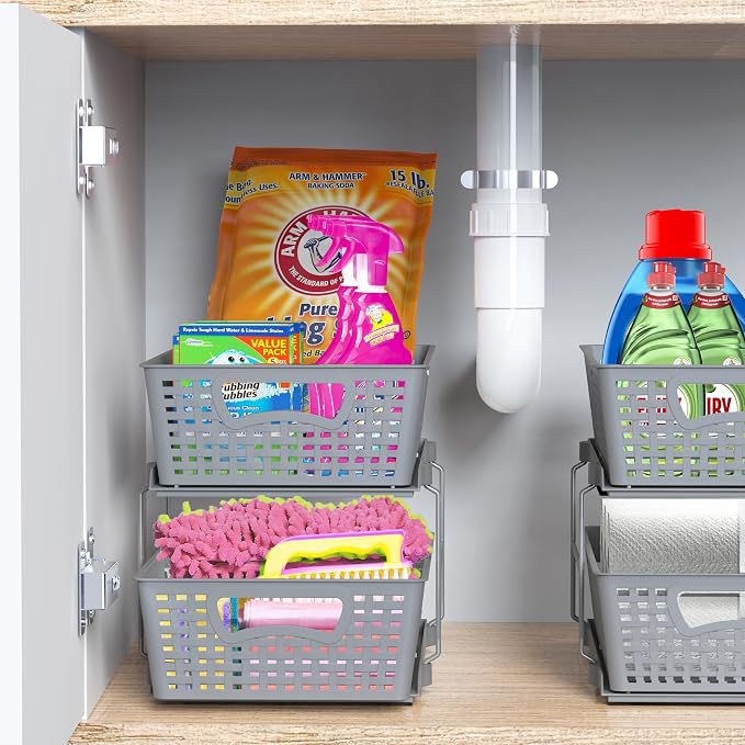 Simple Houseware 2 Tier Bathroom Organizer Tray Pull-Out Sliding - Image 6
