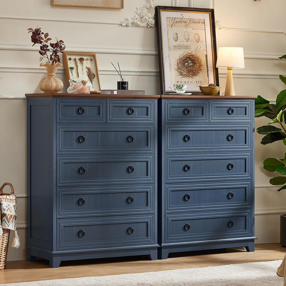 Joaxswe Farmhouse 6 Drawer Dresser for Bedroom Set of 2, 41" Tall Small ...