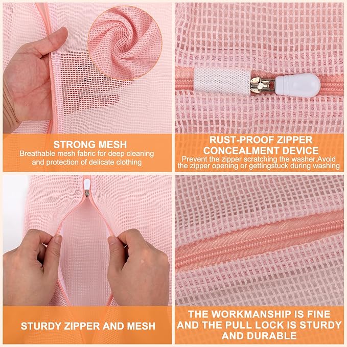 4 Piece Pink Small, Durable Organic Cotton Mesh Laundry Bag - Image 5