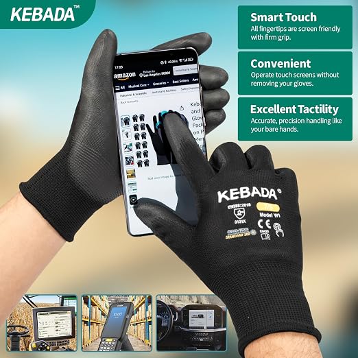 Kebada W1 Safety Work Gloves, PU Coated Touch Screen Work Gloves - Image 3