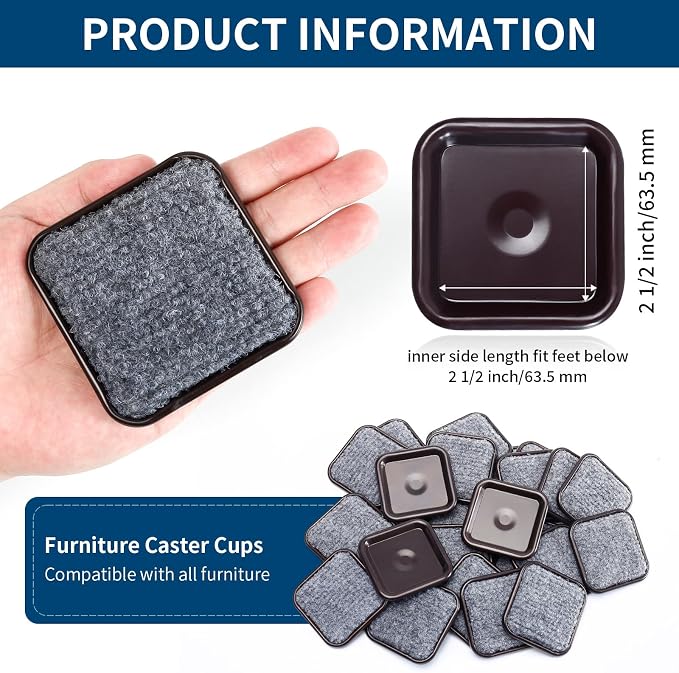 Ezprotekt 2 1/2" Square Reusable Felt Furniture Caster Cups - Image 2
