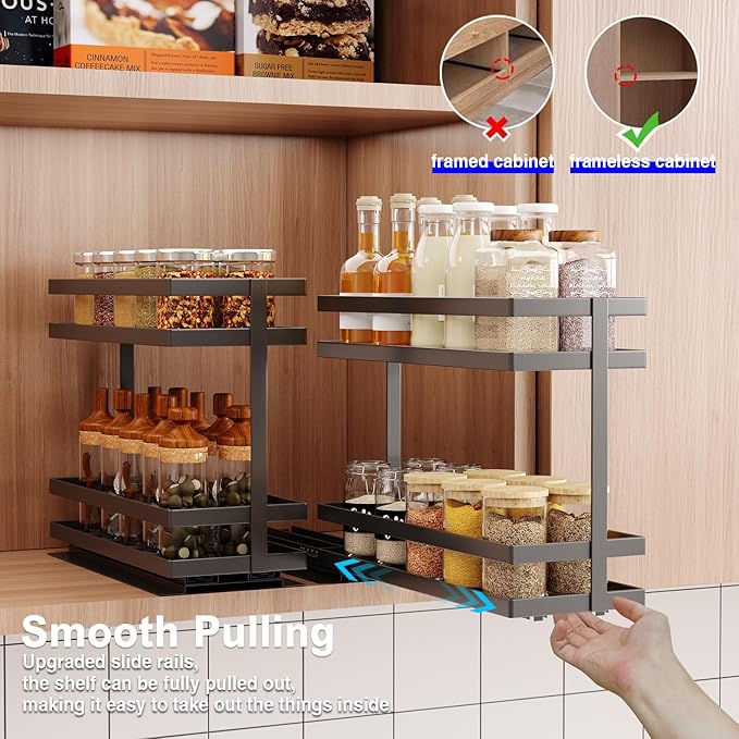 Pull Out Spice Rack Organizer for Cabinet, 2 Tier Metal Slide Out Seasoning - Image 4